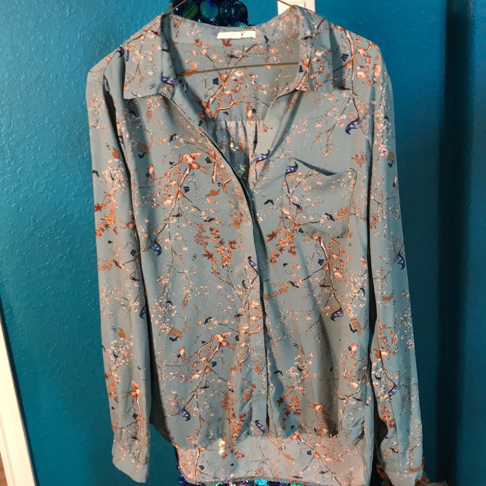 Turquoise high low blouse